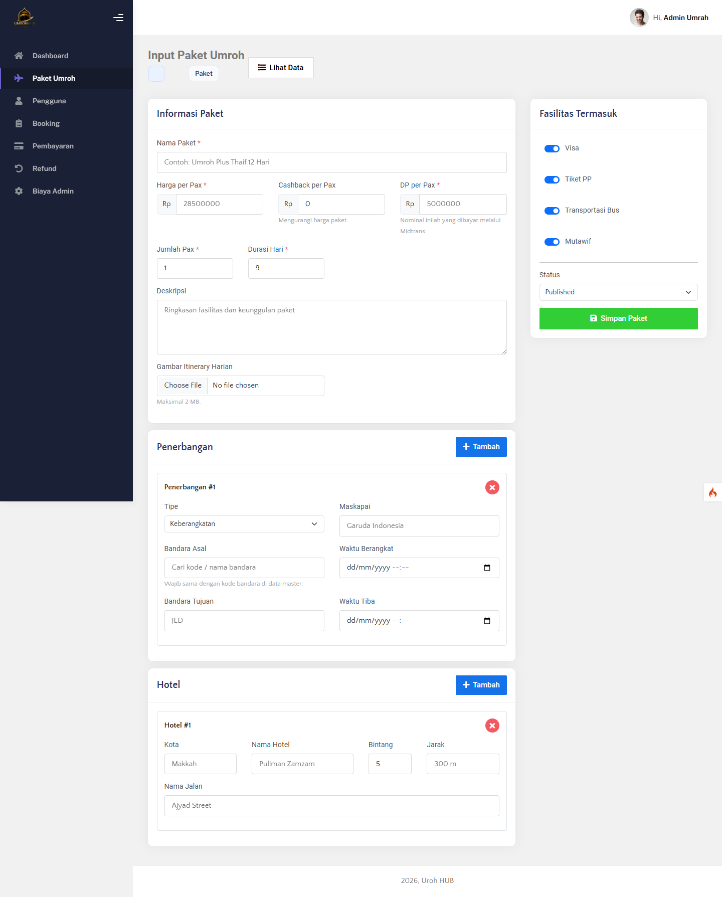 Form Input Paket Umroh