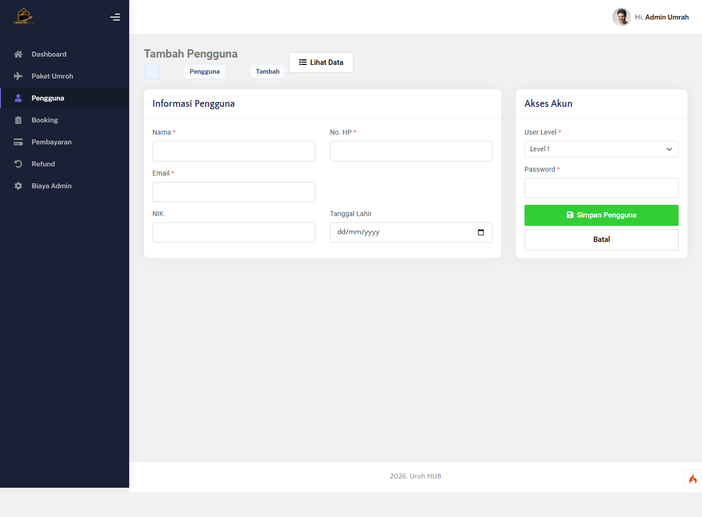 Form Input Pengguna